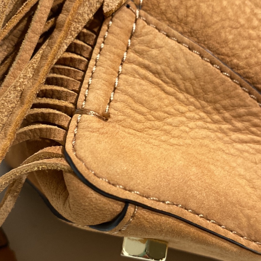 REBECCA MINKOFF “Regan” Tan Nubuck Fringed Leather Satchel - Picture 11 of 16